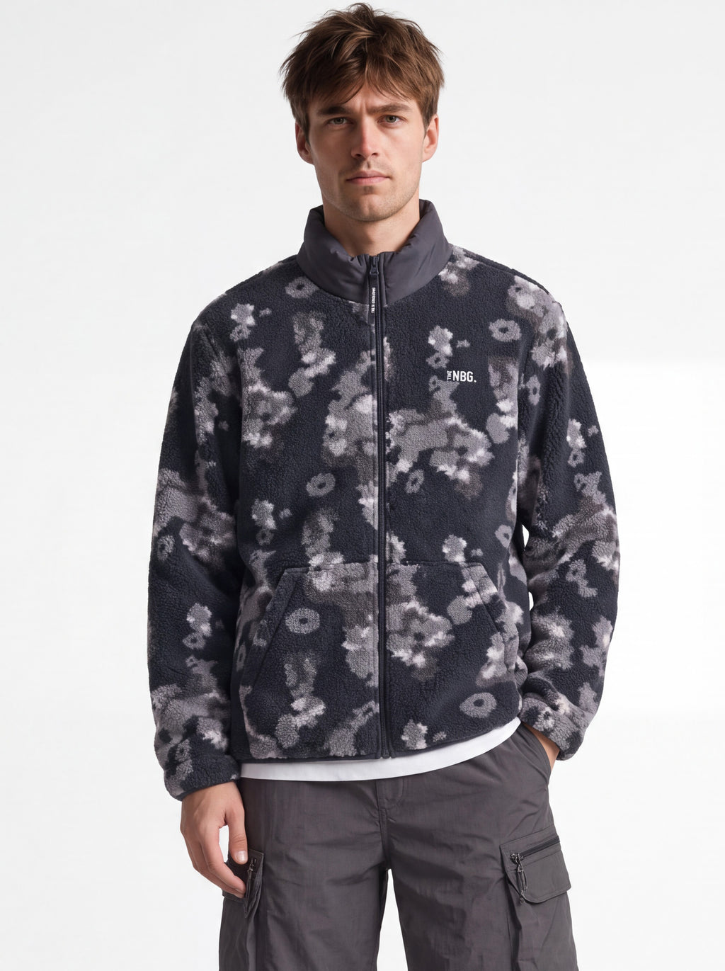 TNBG. Teddy Fleece Jacket Flowers Black