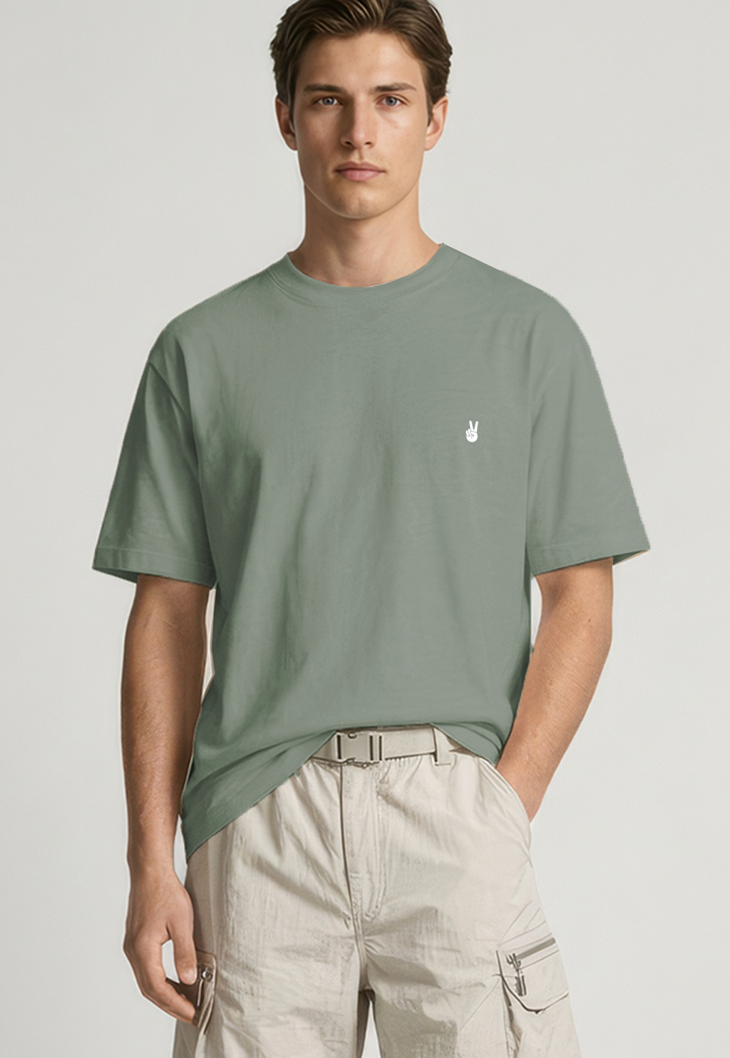 Icon T-Shirt Peace Finger Light Khaki