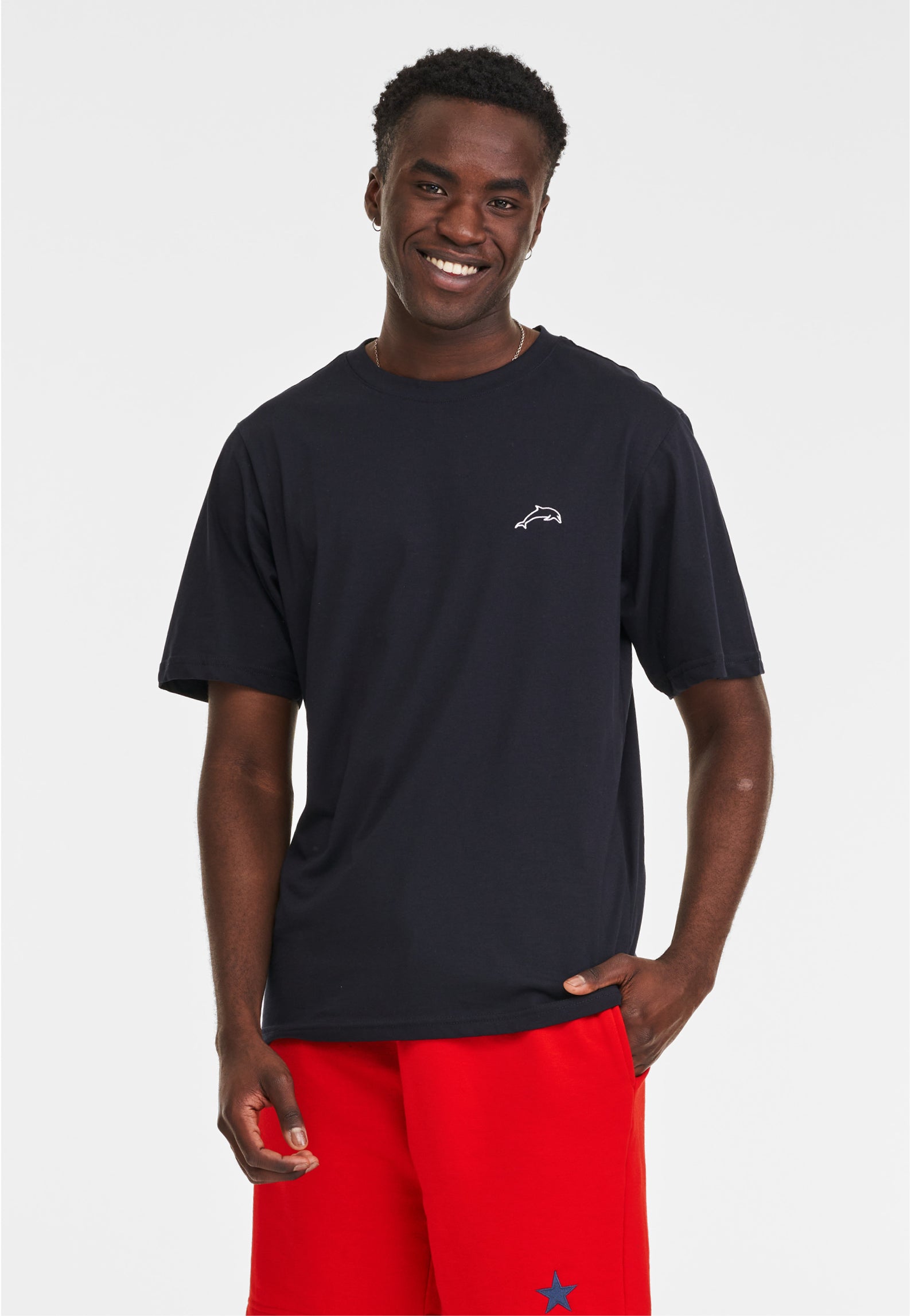 T-SHIRT NAVY MIT DELFIN STICKEREI