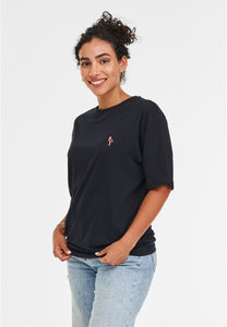 T-SHIRT NAVY MIT FLAMINGO STICKEREI