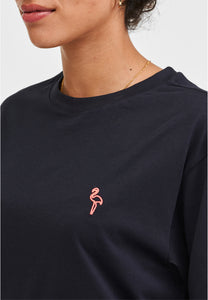 T-SHIRT NAVY MIT FLAMINGO STICKEREI