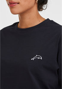 T-SHIRT NAVY MIT DELFIN STICKEREI
