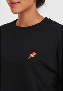 T-SHIRT SCHWARZ MIT EIS AM STIEL STICKEREI