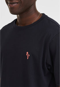 T-SHIRT NAVY MIT FLAMINGO STICKEREI