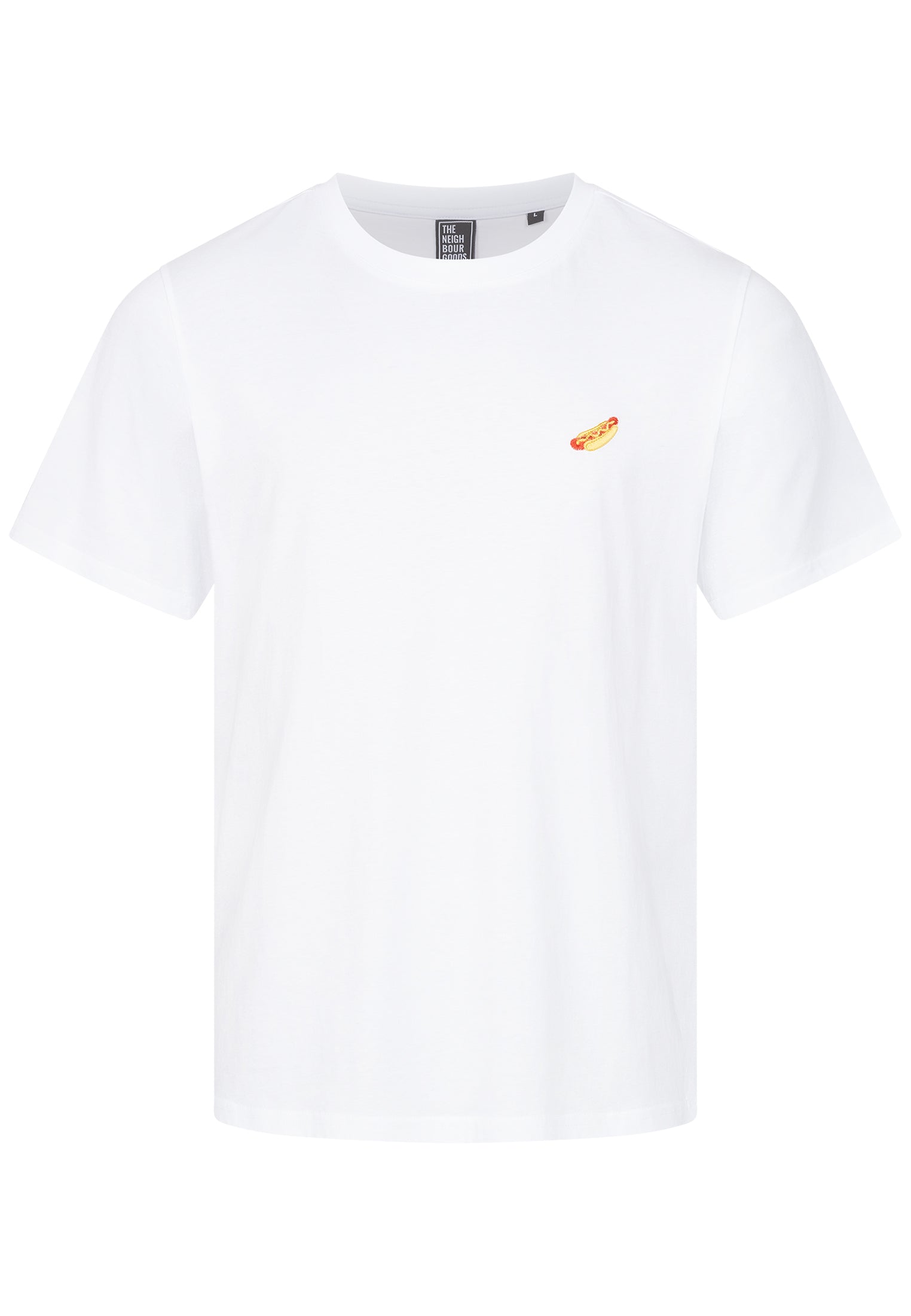 T-SHIRT WEISS MIT HOTDOG STICKEREI