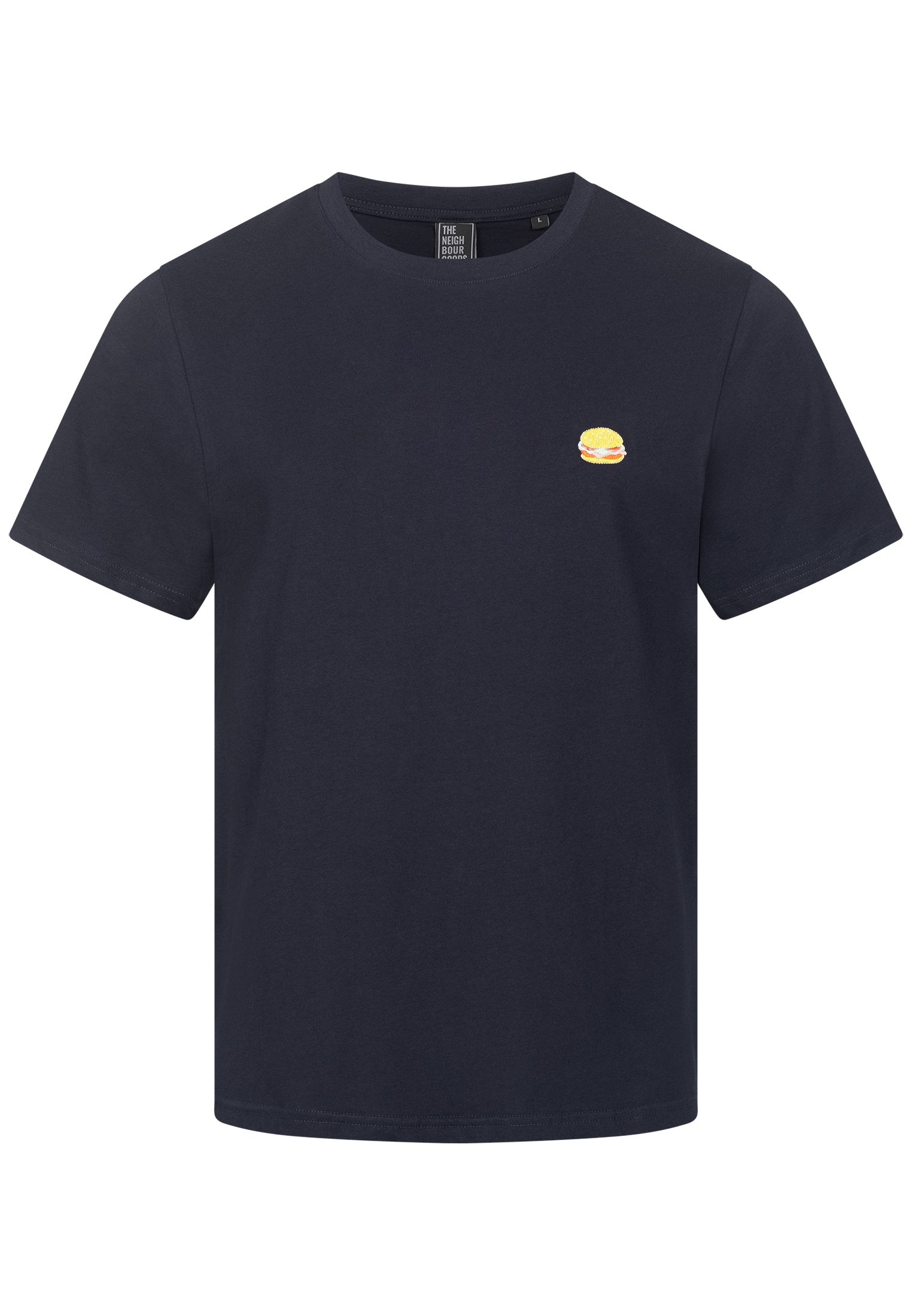 T-SHIRT NAVY MIT HAMBURGER STICKEREI