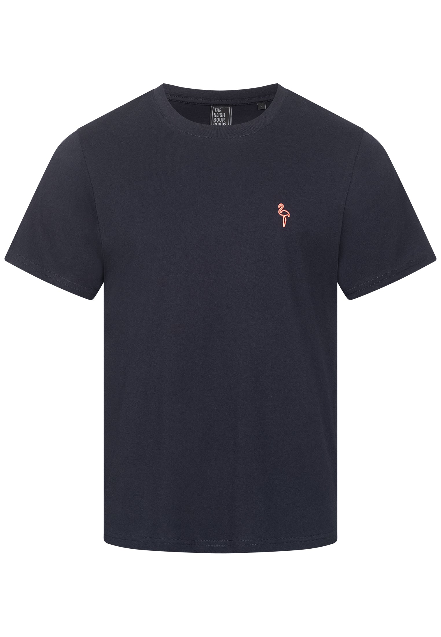 T-SHIRT NAVY MIT FLAMINGO STICKEREI