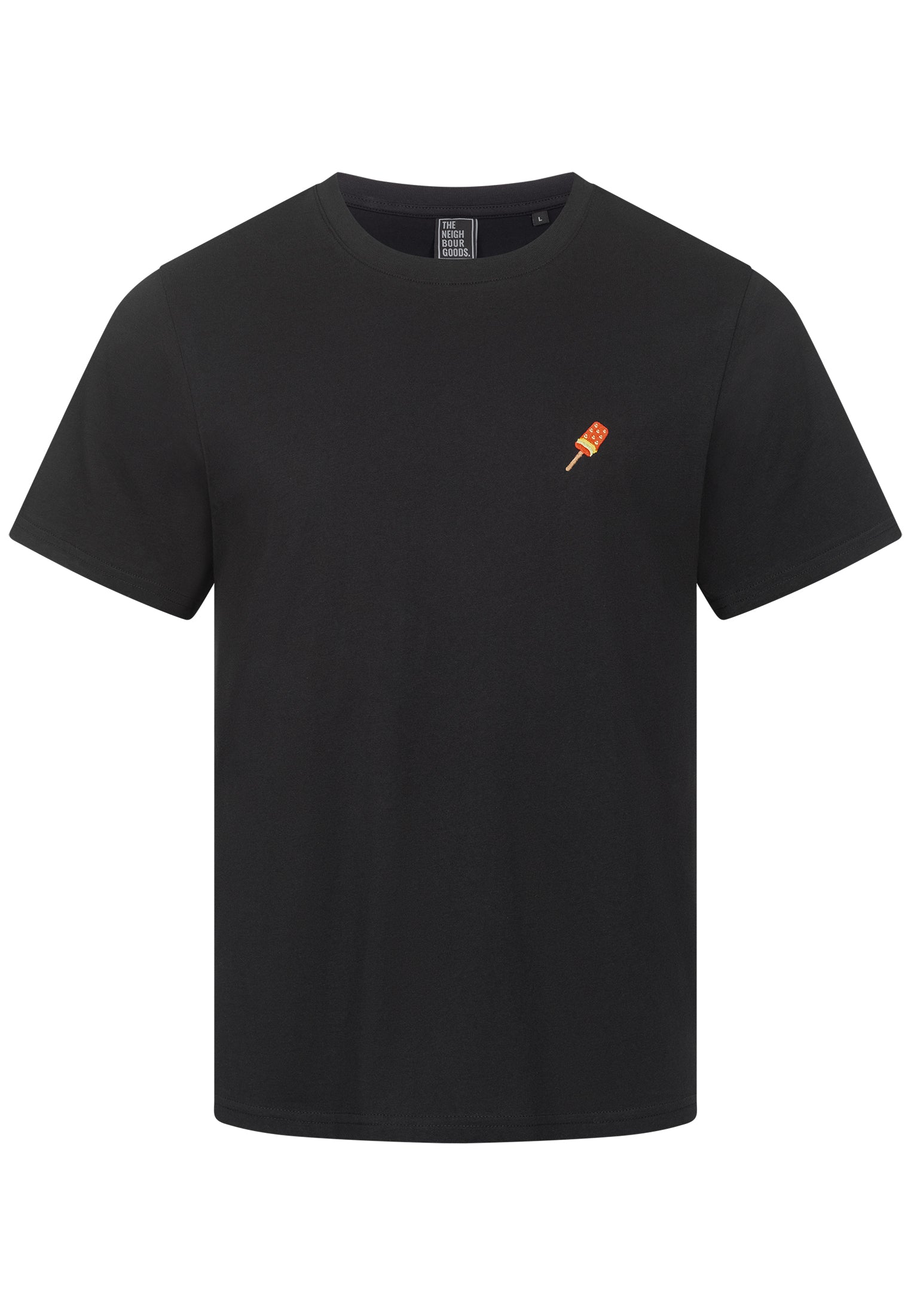 T-SHIRT SCHWARZ MIT EIS AM STIEL STICKEREI