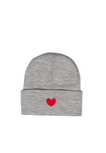 Beanie Herz Hellgrau Melange & Rot
